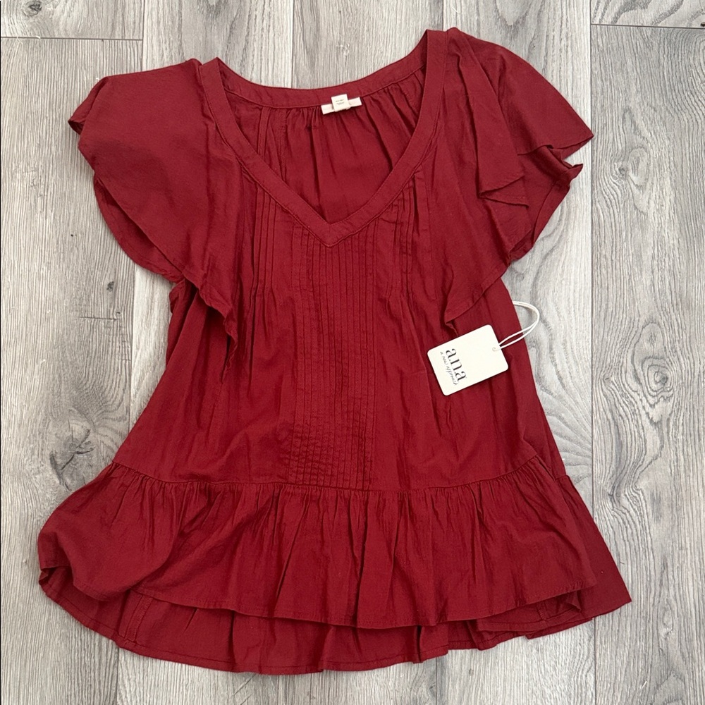 a.n.a Deep Red Ruffle Sleeve Blouse
